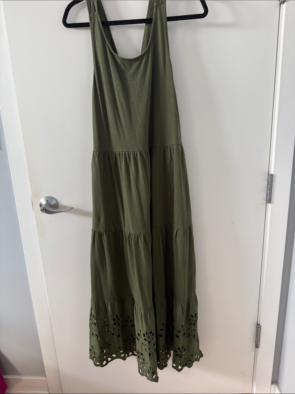 J. Crew Olive Eyelet-Hem Tiered Maxi Dress